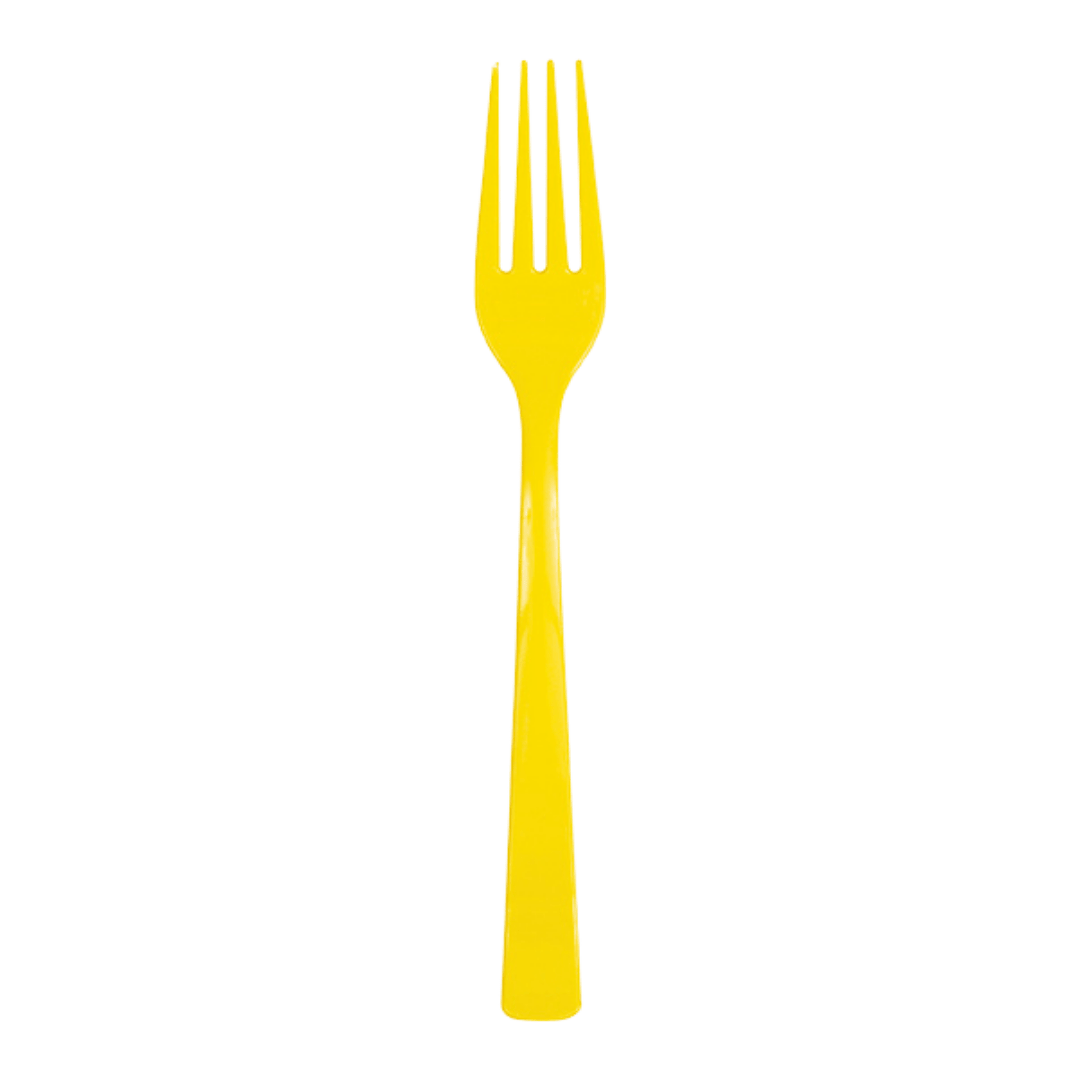 Yellow plastic fork single utensil for birthday or picnic from Parte Haus party supply store in Bethesda MD.