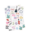 Multicolor sticker sheet with butterflies guitars boots and hearts Taylor Swift theme from Parte Haus party supply store in Bethesda Maryland