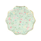 Mint green floral paper plate with gold trim for spring event from Parte Haus party supply store in Bethesda MD.