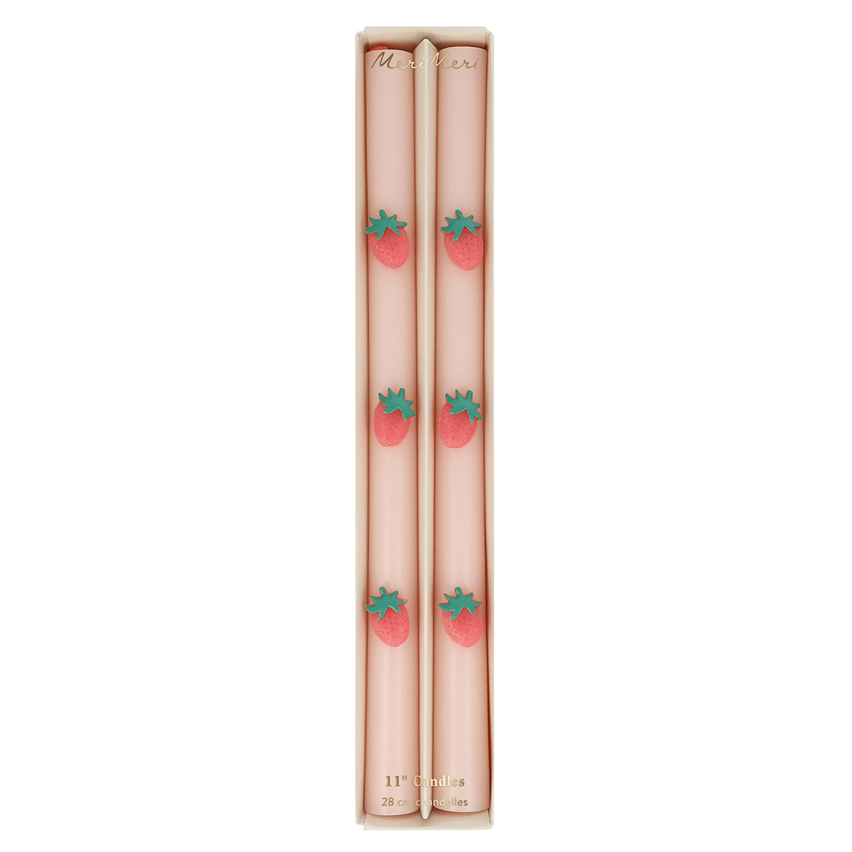 Pink strawberry taper candles with strawberry accents for birthday theme from Parte Haus party supply store in Bethesda MD