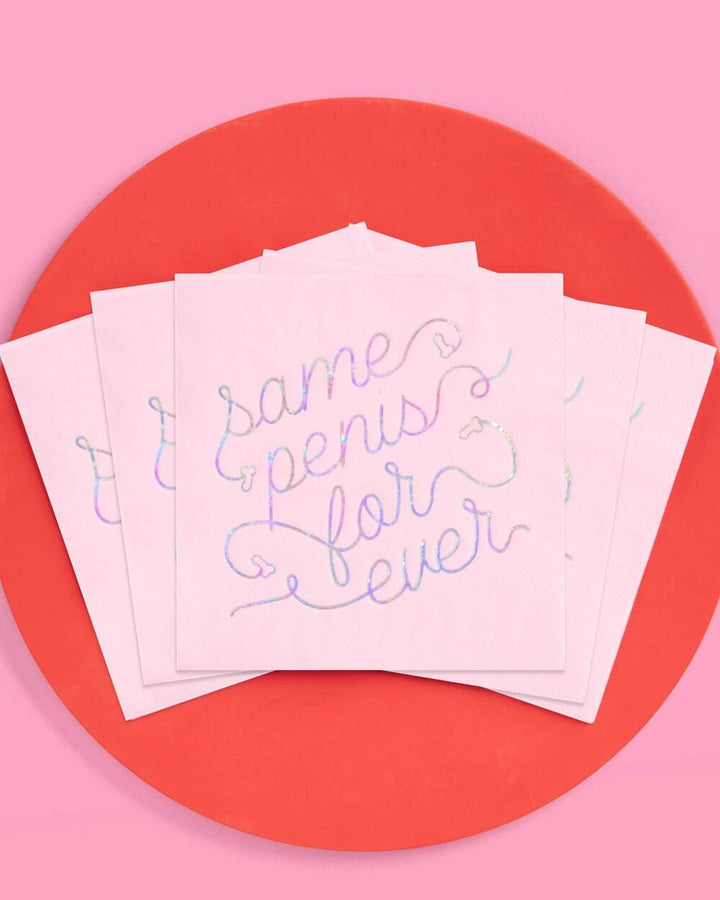 Pink with Iridescent "Same Penis Forever" Bachelorette Cocktail Napkins