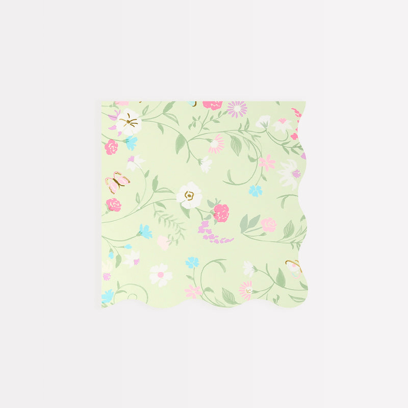 Green floral napkin with scalloped edge for spring from Parte Haus party supply store in Bethesda Maryland