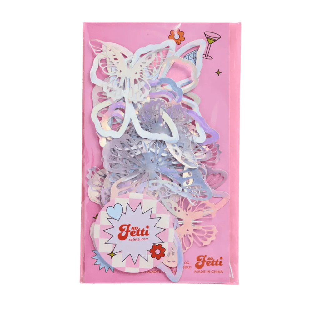 Pastel butterfly paper confetti with pink packaging birthday theme from Parte Haus party supply store in Bethesda Maryland