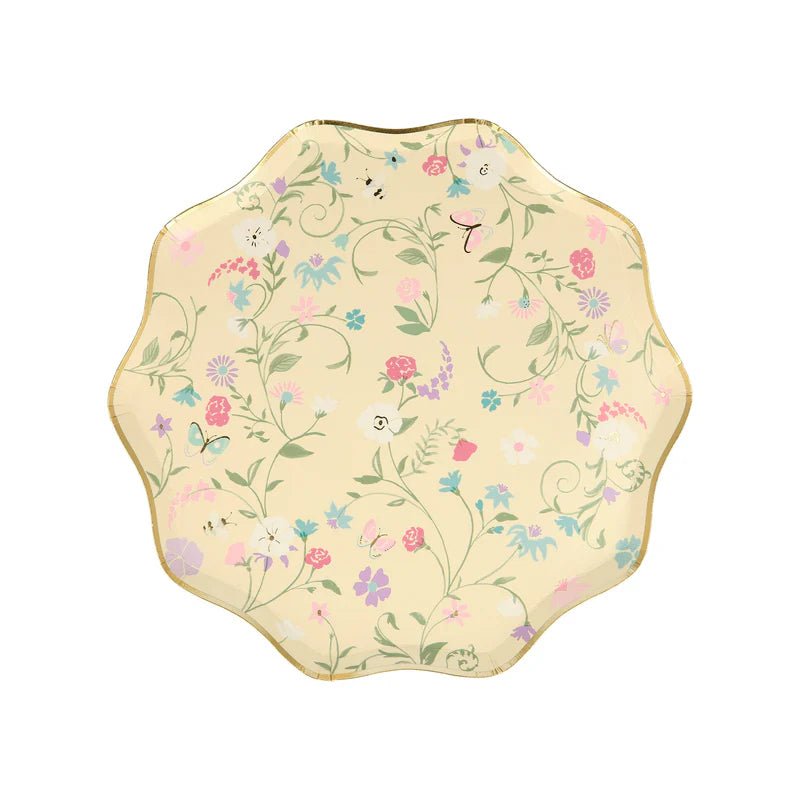Pastel floral decorative plate with scalloped edge spring garden theme from Parte Haus party supply store in Bethesda MD