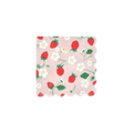 Pink strawberry floral napkin with scalloped edge Spring from Parte Haus party supply store in Bethesda MD.