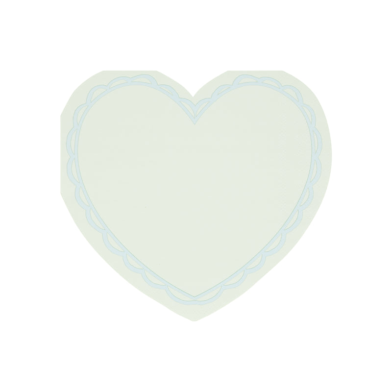 Light blue heart shaped paper plate with scalloped edge for celebration from Parte Haus party supply store in Bethesda MD