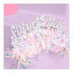 Silver glitter birthday tiara with iridescent tinsel decor birthday theme from Parte Haus party supply store in Bethesda, MD.