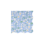 Blue floral napkin with white flowers and scalloped edge spring theme from Parte Haus party supply store in Bethesda Maryland.