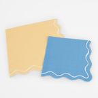 Yellow and blue napkins scalloped edge tableware celebration theme from Parte Haus party supply store in Bethesda MD.