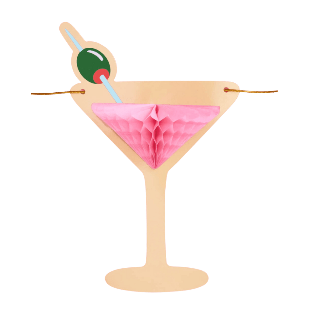 Pink cocktail glass banner decoration for celebration from Parte Haus party supply store in Bethesda MD