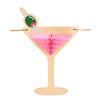 Pink cocktail glass banner decoration for celebration from Parte Haus party supply store in Bethesda MD