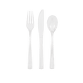 Clear plastic cutlery set with fork knife and spoon tableware from Parte Haus party supply store in Bethesda MD