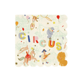 Multicolor circus themed napkin with animals and performer illustrations from Parte Haus party supply store in Bethesda MD