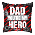 Black and red Father's Day balloon with dad you're my hero text from Parte Haus party supply store in Bethesda MD