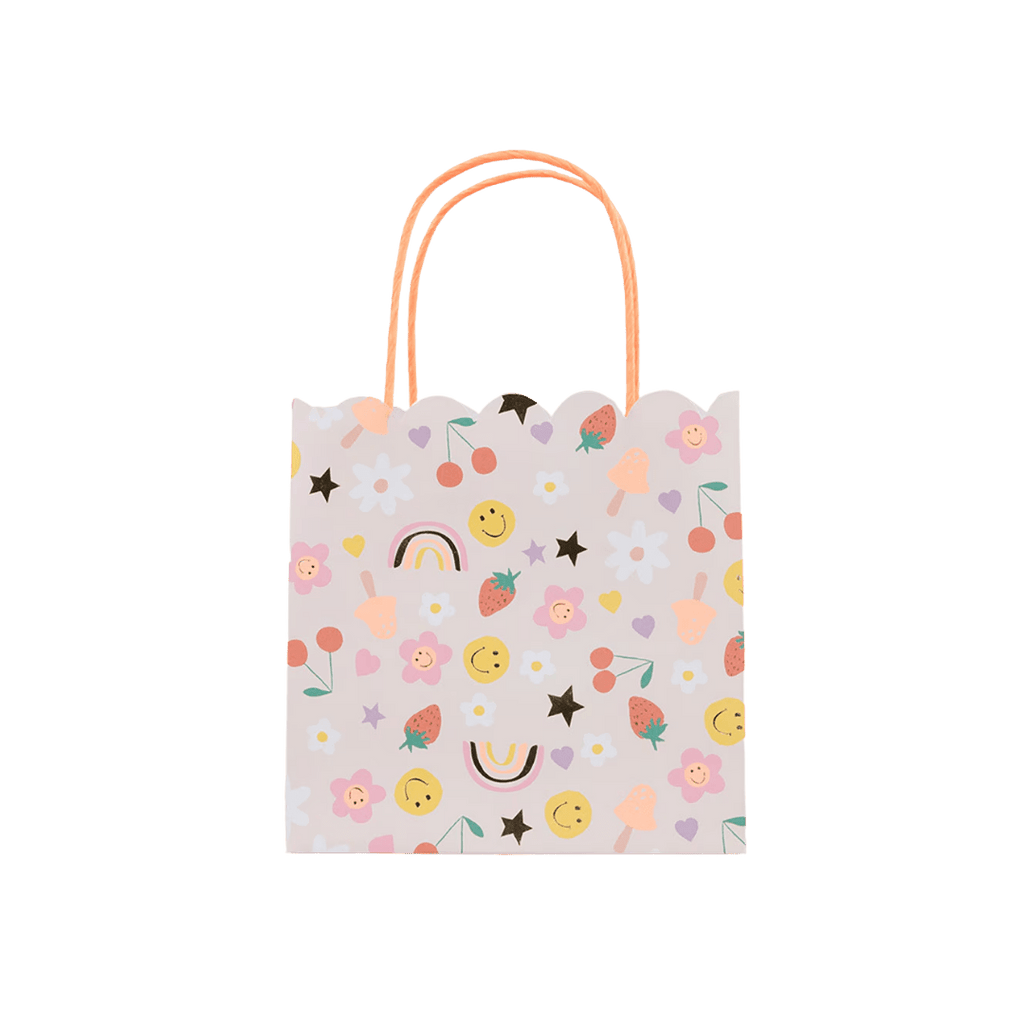 Pastel gift bag with rainbows and smiley faces for birthday from Parte Haus party supply store in Bethesda MD