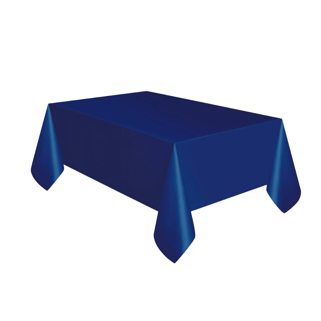 Navy blue rectangular table cover solid color for birthday from Parte Haus party supply store in Bethesda Maryland