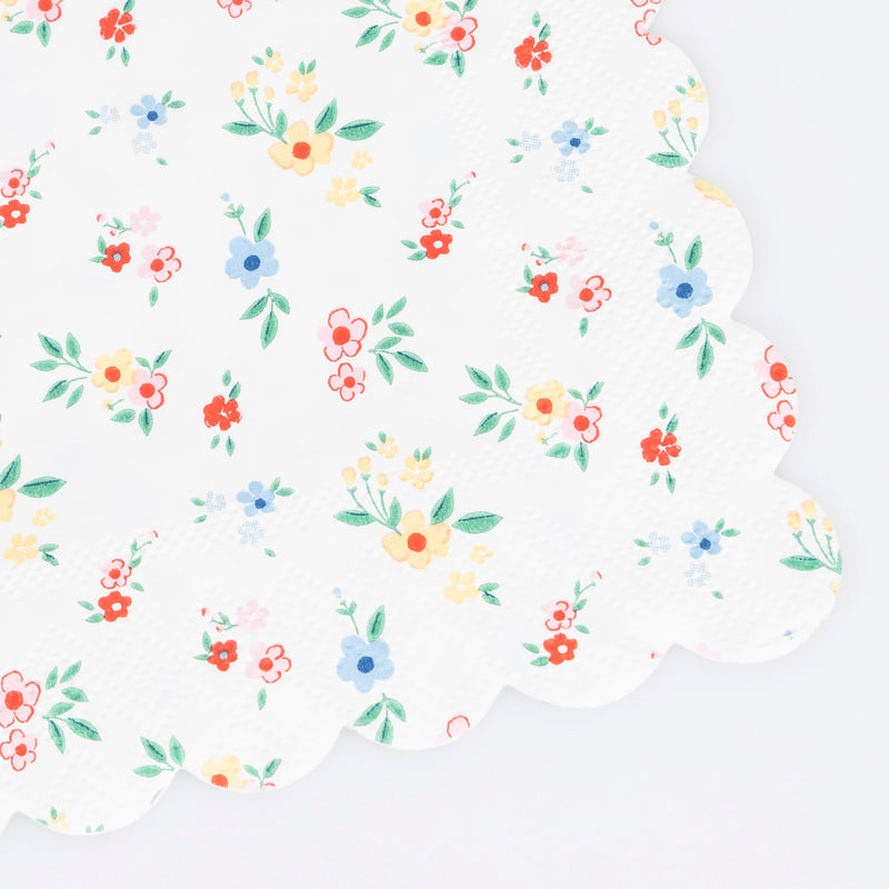 White floral paper napkin with scalloped edge spring celebration from Parte Haus party supply store in Bethesda MD