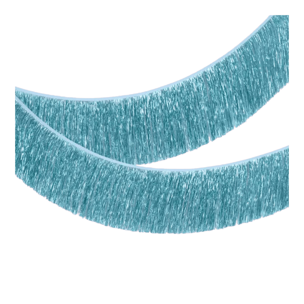 Blue fringe garland metallic hanging decor birthday from Parte Haus party supply store in Bethesda Maryland