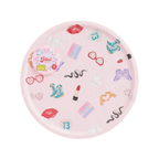 Pink paper plate with playful party icons birthday theme from Parte Haus party supply store in Bethesda Maryland
