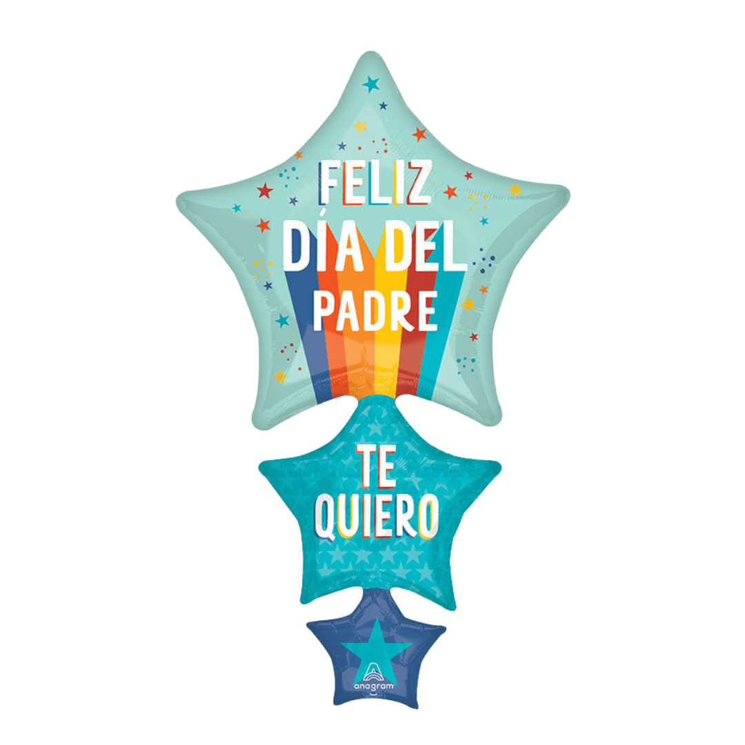 Teal star shaped balloon Feliz Día del Padre design for Father's Day from Parte Haus party supply store in Bethesda MD
