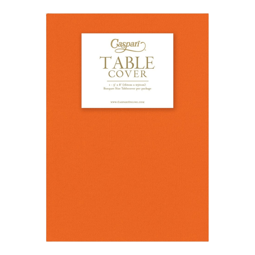 Orange table cover solid color rectangular from Parte Haus party supply store in Bethesda Maryland