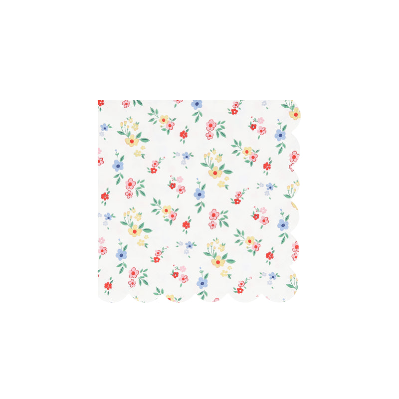 Multicolor floral napkin with scalloped edge spring garden theme from Parte Haus party supply store in Bethesda MD