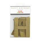Gold happy birthday banner glitter letters birthday theme from Parte Haus party supply store in Bethesda Maryland