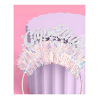 Silver Cake Baby headband with glitter and iridescent tinsel for birthday theme from Parte Haus party supply store in Bethesda MD