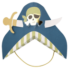 Blue and gold pirate hat with skull and sword for kids pirate theme from Parte Haus party supply store in Bethesda MD