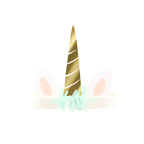 Gold unicorn headband with mint ears and fringe birthday theme from Parte Haus party supply store in Bethesda MD