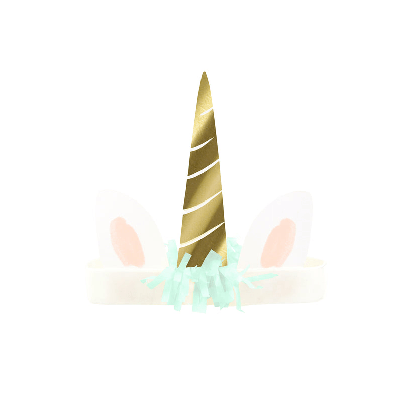 Gold unicorn headband with mint ears and fringe birthday theme from Parte Haus party supply store in Bethesda MD