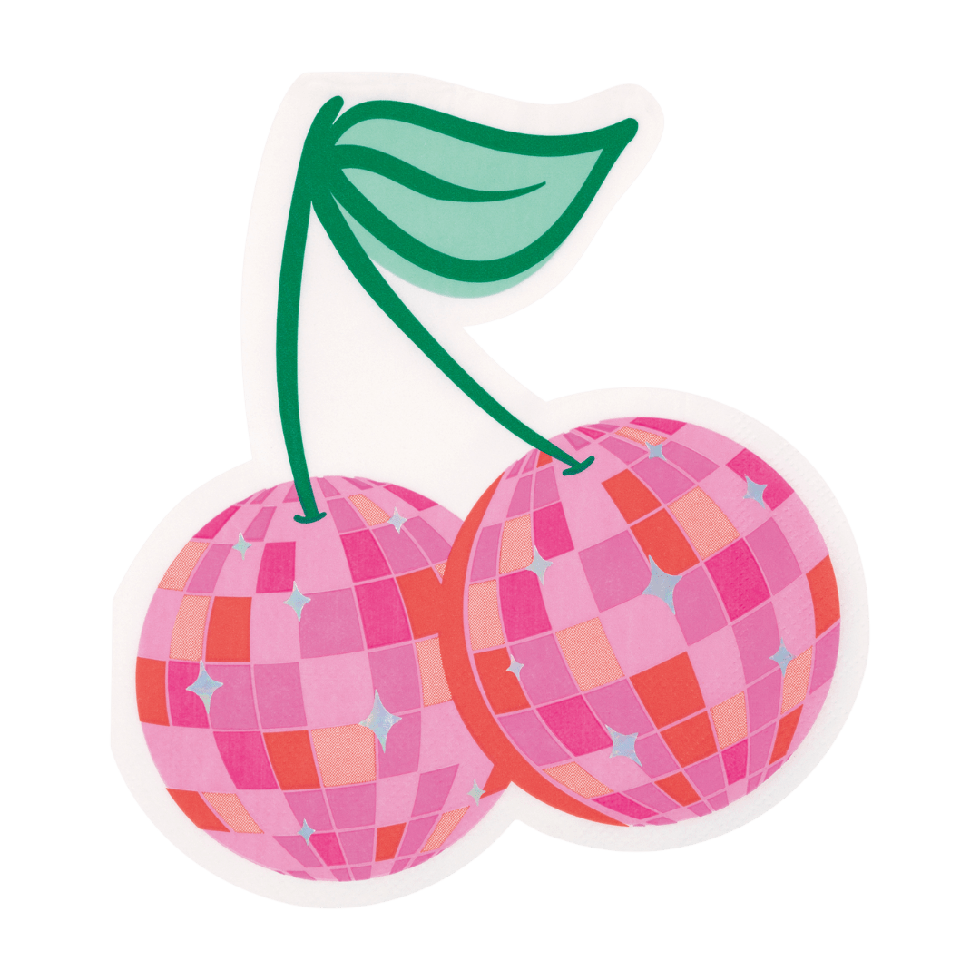 Pink cherry disco ball sticker fun party decoration from Parte Haus party supply store in Bethesda Maryland