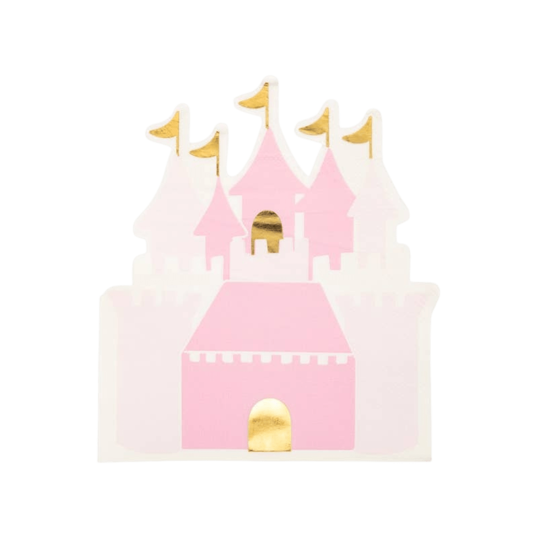 Pink castle napkin shaped like a fairytale castle for princess theme from Parte Haus party supply store in Bethesda MD