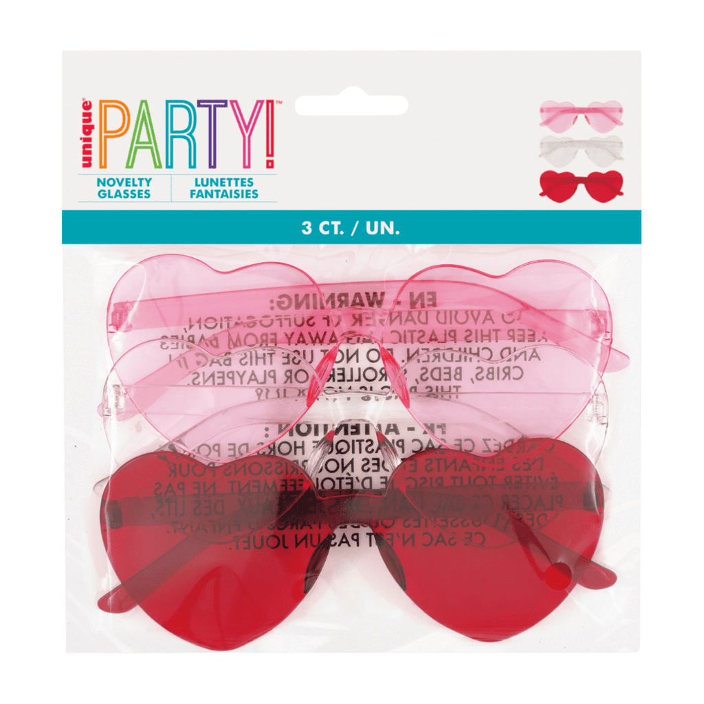 Red and pink heart sunglasses fun novelty glasses for birthday from Parte Haus party supply store in Bethesda Maryland
