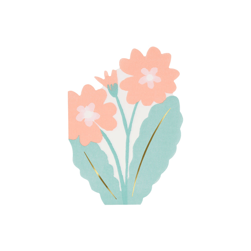 Pastel flower-shaped paper napkin with pink blooms and green leaves spring theme from Parte Haus party supply store in Bethesda MD