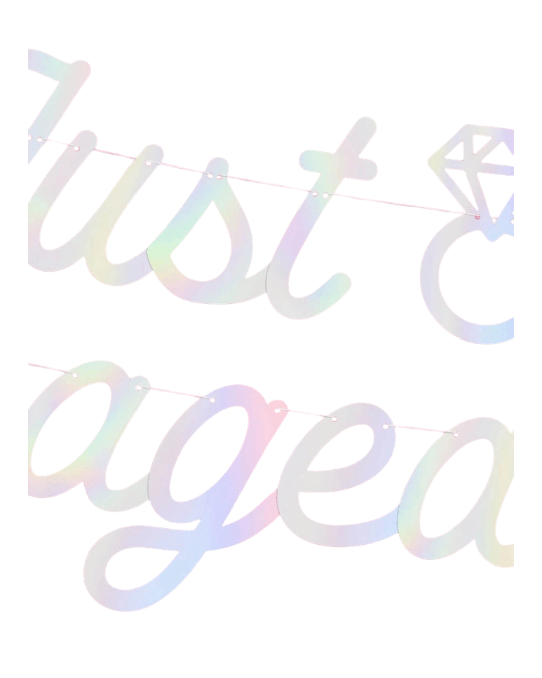 Iridescent engagement banner with just engaged script from Parte Haus party supply store in Bethesda MD