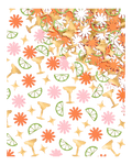 Gold green pink and orange confetti with cocktail glasses flowers and citrus slices fiesta from Parte Haus party supply store in Bethesda Maryland