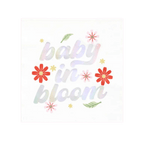 White floral themed napkin with baby in bloom text for baby shower from Parte Haus party supply store in Bethesda MD