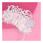 Silver glitter Cap Baby headband tiara with iridescent fringe for New Year from Parte Haus party supply store in Bethesda MD