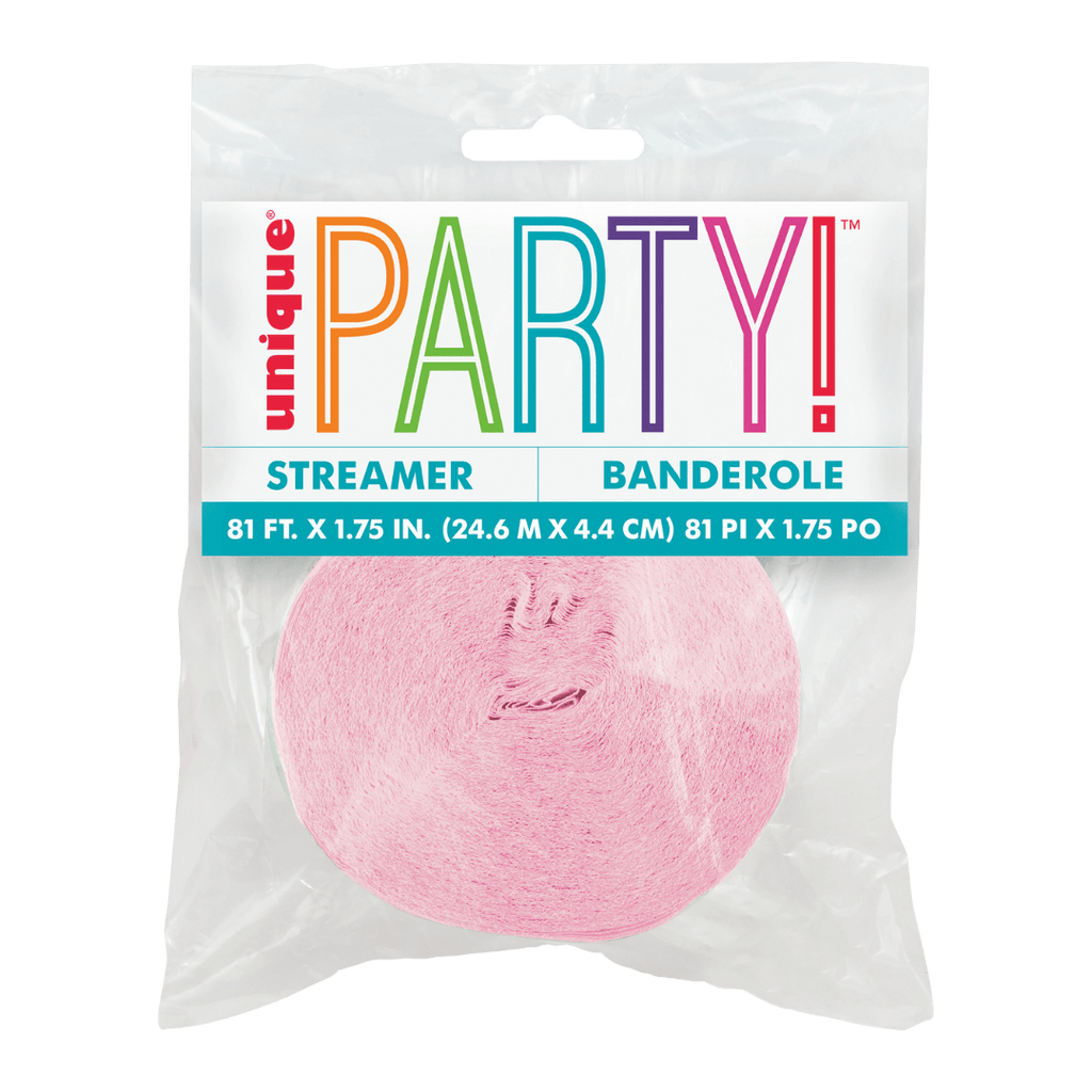 Pink streamer roll for birthday celebration from Parte Haus party supply store in Bethesda Maryland