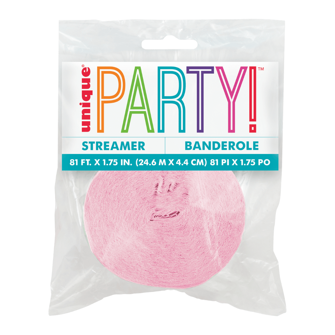 Pink streamer roll for birthday celebration from Parte Haus party supply store in Bethesda Maryland