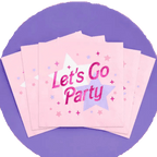 Pink napkins with Let's Go Party stars theme from Parte Haus party supply store in Bethesda Maryland
