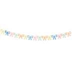 Pastel rainbow bow garland with cute ribbon shapes birthday from Parte Haus party supply store in Bethesda MD.