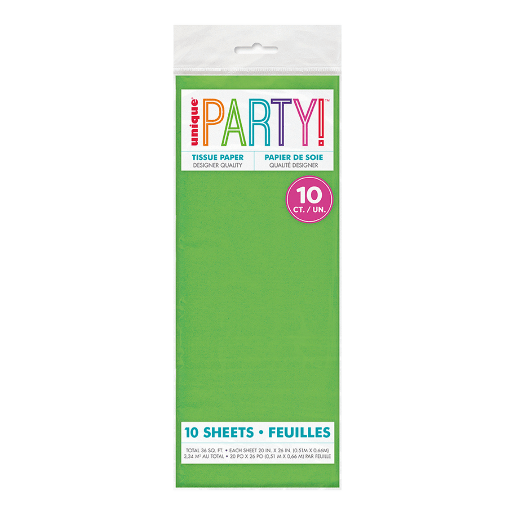 Green tissue paper pack ten sheets for celebrations from Parte Haus party supply store in Bethesda Maryland