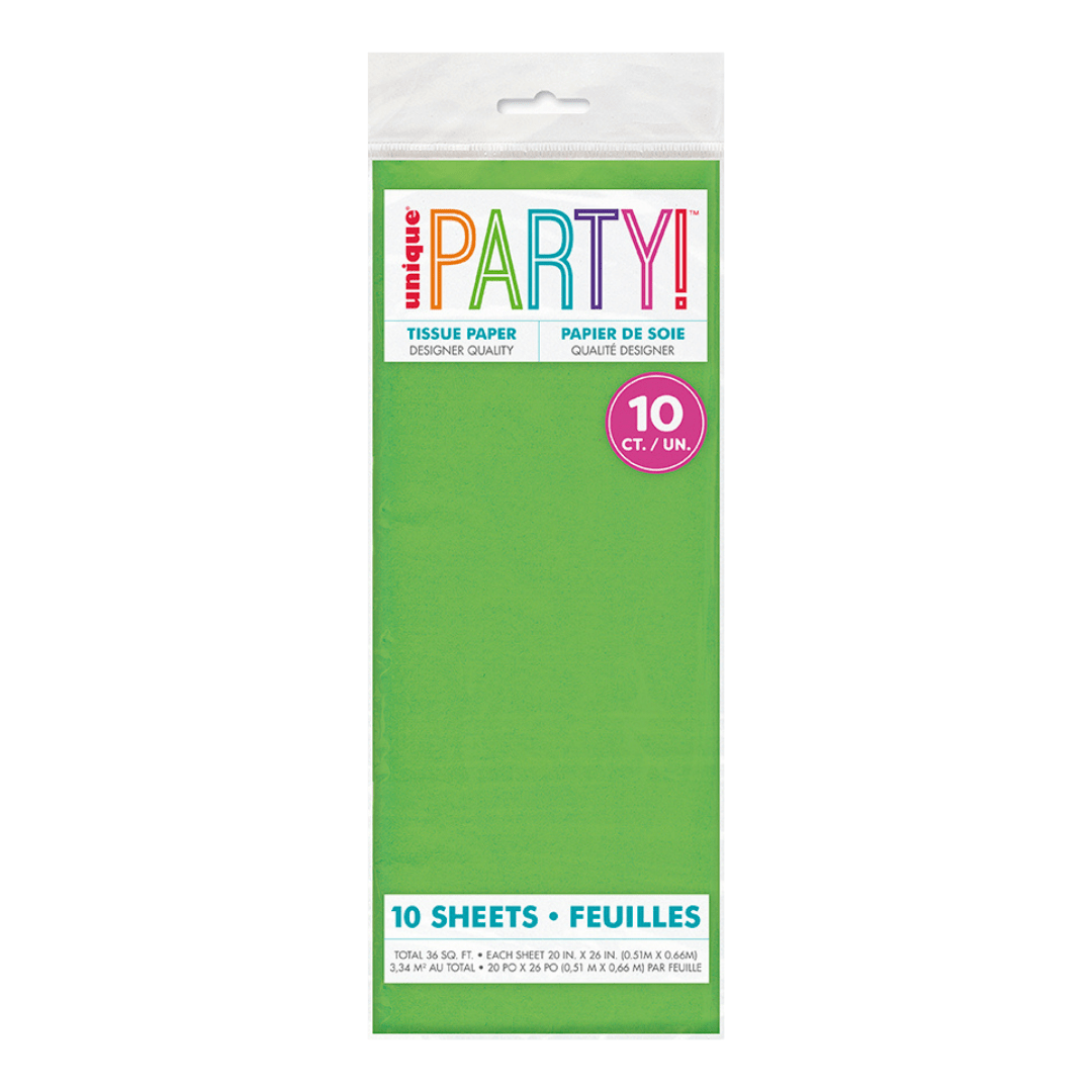 Green tissue paper pack ten sheets for celebrations from Parte Haus party supply store in Bethesda Maryland