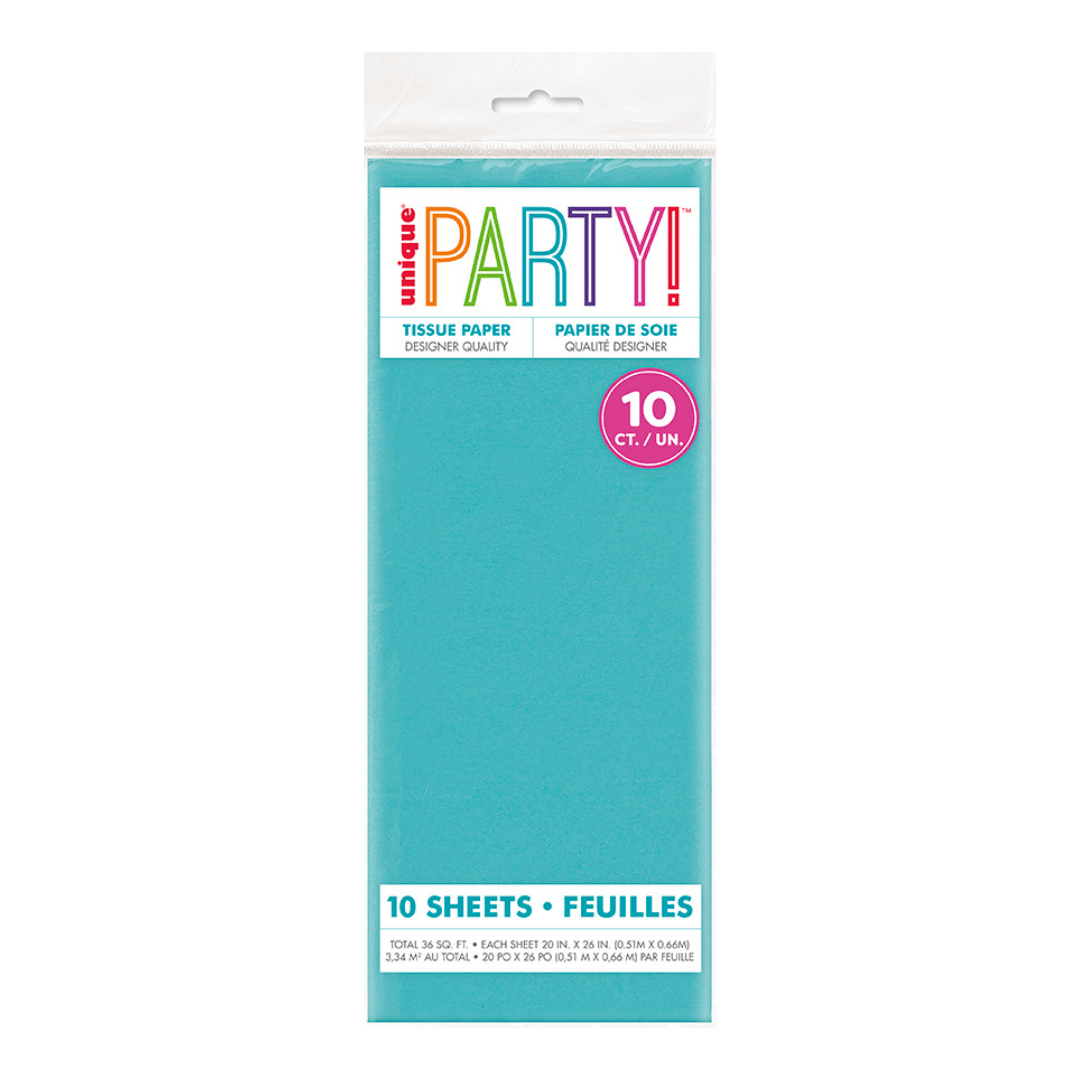 Blue tissue paper pack with 10 sheets for celebrations from Parte Haus party supply store in Bethesda MD.
