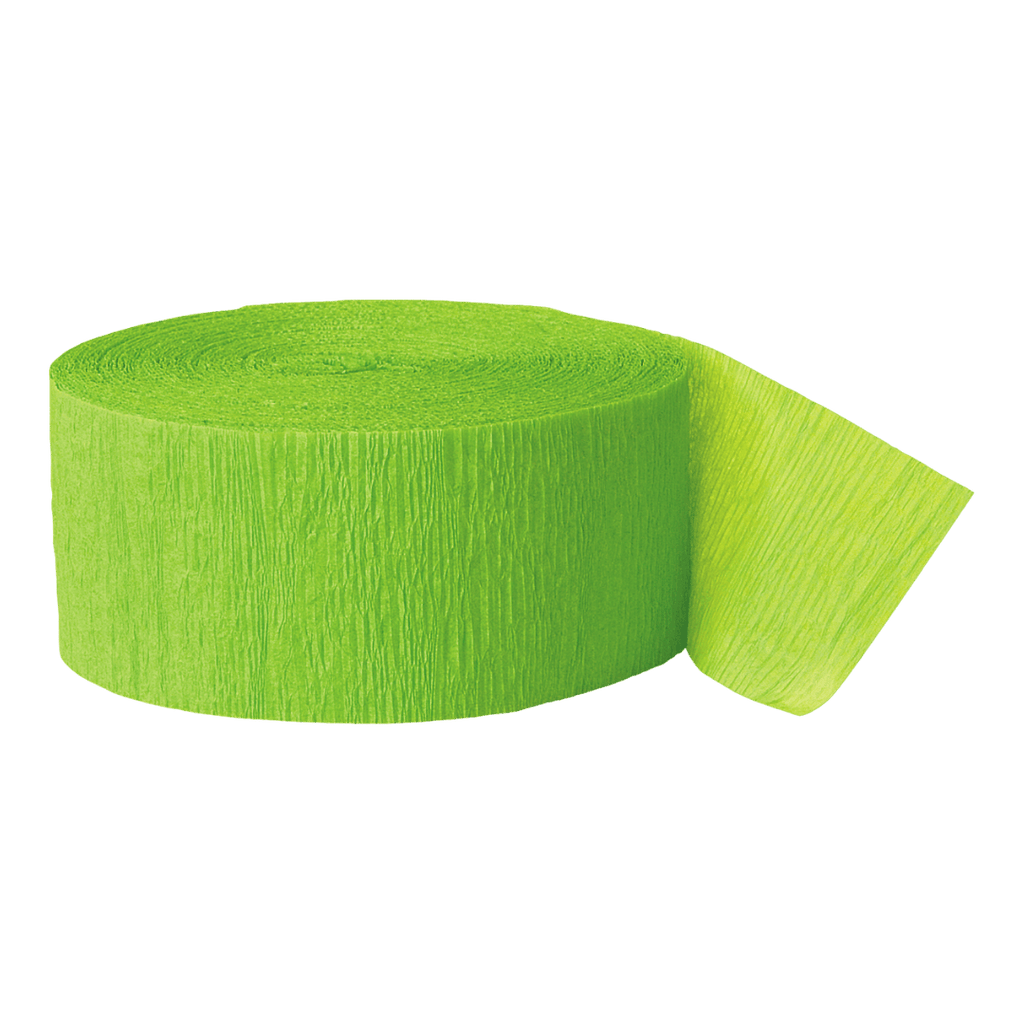 Neon green crepe paper streamer roll for celebration decor from Parte Haus party supply store in Bethesda MD.