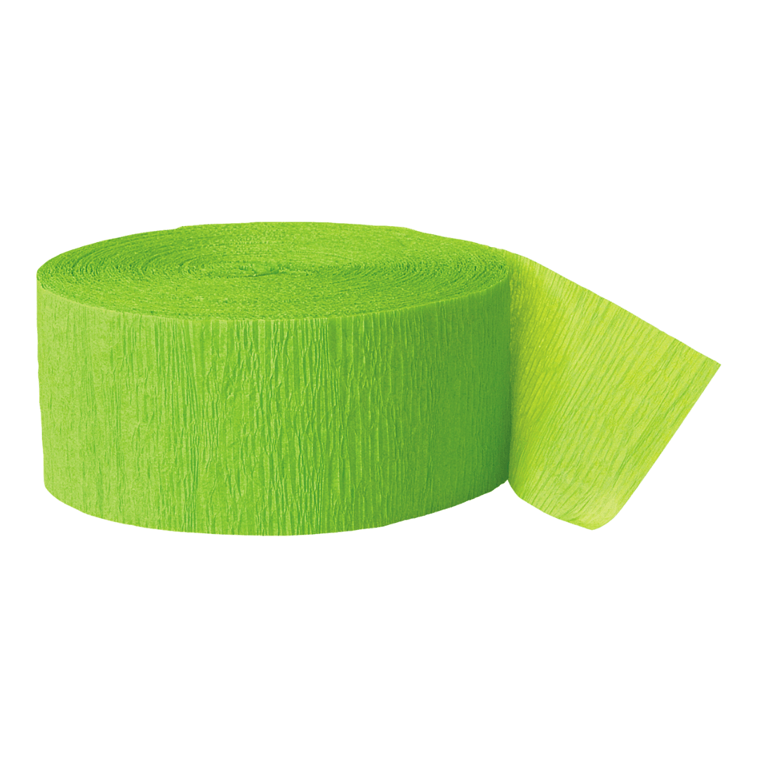 Neon green crepe paper streamer roll for celebration decor from Parte Haus party supply store in Bethesda MD.