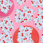 Red cherry gingham napkins with pink and blue picnic theme from Parte Haus party supply store in Bethesda Maryland