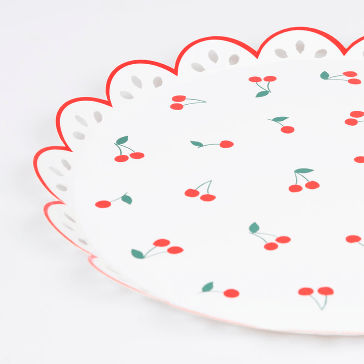 White Cherry Pattern Appetizer Plates